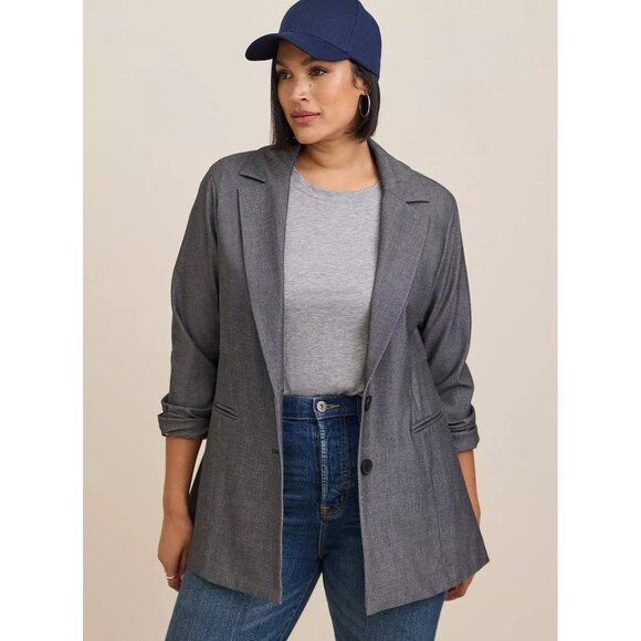 Torrid Studio Luxe Long Line Blazer Jacket Size 6 6X (30) Gray Career Office - Picture 3 of 10